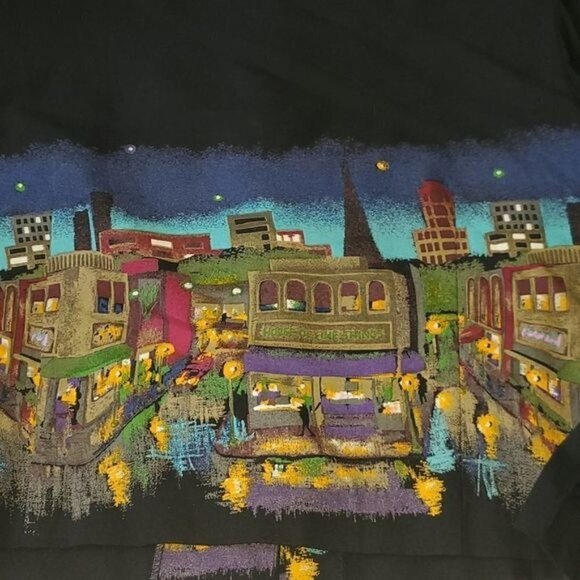 Karin Stevens Vintage Skyscraper Night Light Graphic Black Padded Sz 10 Pantsuit - Picture 6 of 16